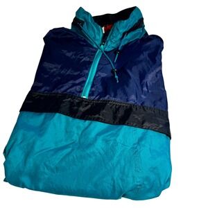 Vintage Sasson Windbreaker Jacket XL Teal Navy Colorblock Half Zip Retro 80s 90s